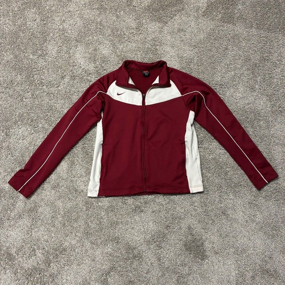 VTG Nike Team Dri-Fit Zip-Up Track Jacket M Burgundy White Sporty Athleisure